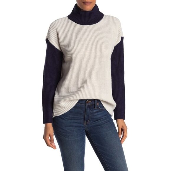 NEW Devotion by Cyrys Nordstrom L Colorblock Mock Neck Pullover Sweater - Picture 1 of 11